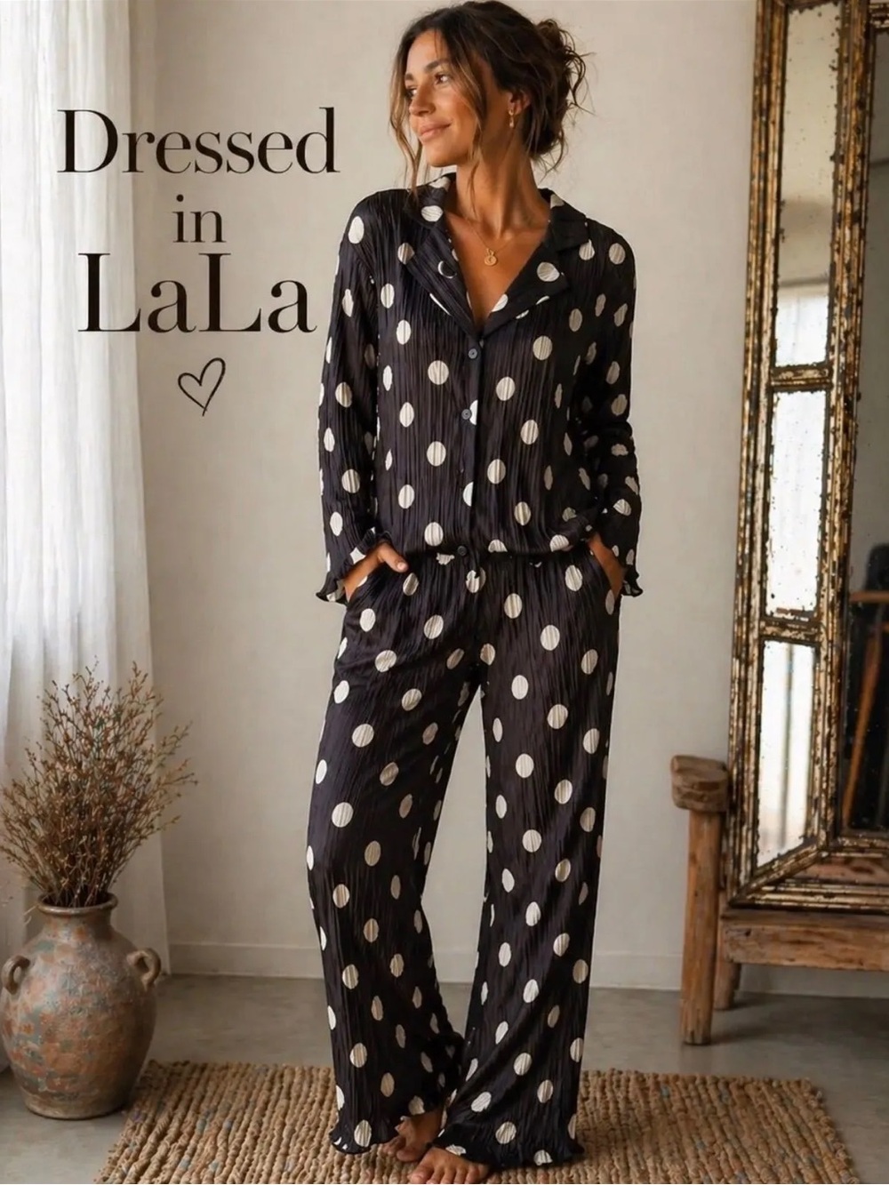 Dressed In Lala Plisse Polka Dot SET
